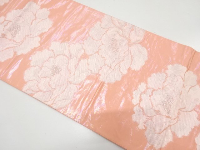 JAPANESE KIMONO / ANTIQUE FUKURO OBI / WOVEN PEONY